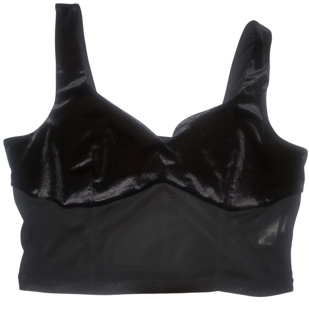Chic Black Velvet/Mesh Crop Top- Large